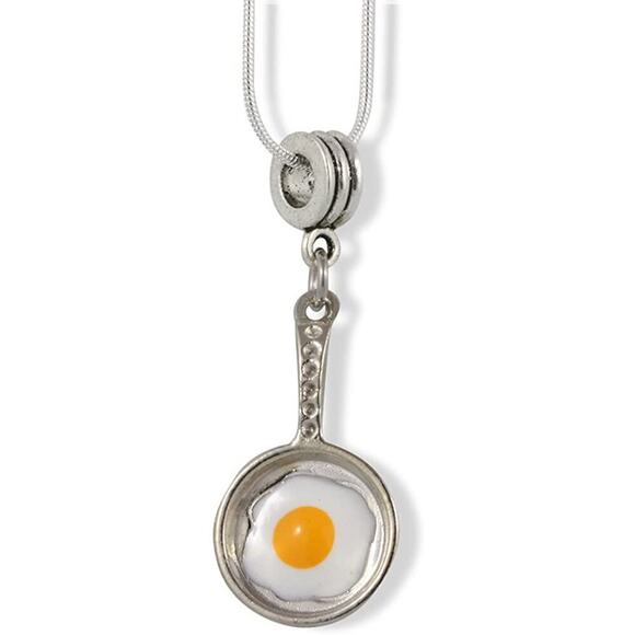 Frying Egg in Frying Pan Cooking Food Charm Chain Necklace - Picture 1 of 4